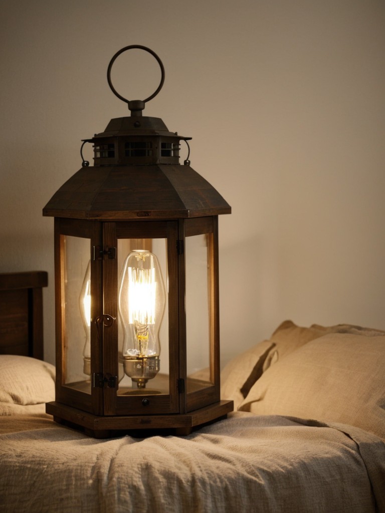 Rustic Bedroom Bliss: Illuminate with Vintage Lanterns or Edison Bulbs!