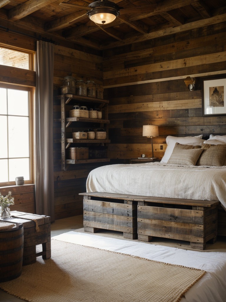 Rustic Bedroom Inspo: Repurpose wood crates for chic storage!