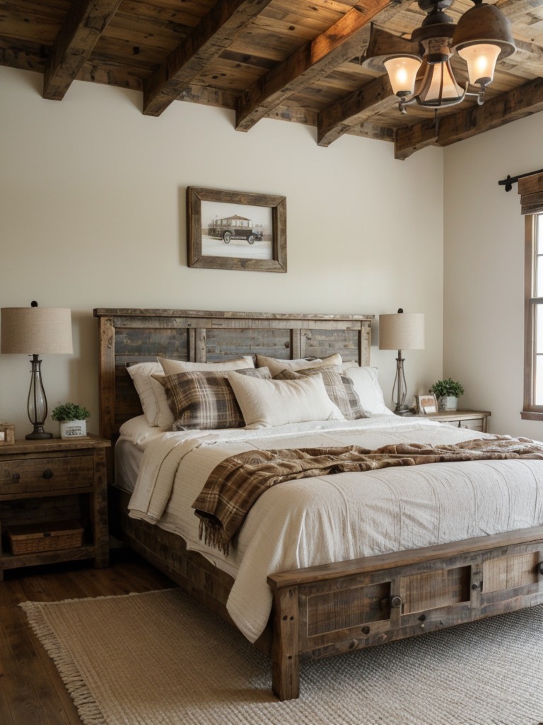 Cozy Rustic Bedroom Retreat: Reclaimed Wood, Plaid Bedding, & More!