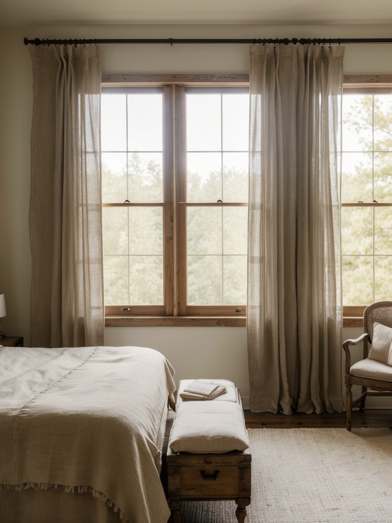 Charming Rustic Apartment: Transform your bedroom with elegant linen drapes!