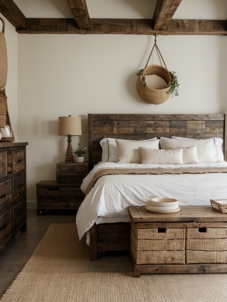 Charming Rustic Bedroom Storage Ideas: Woven Baskets & Wooden Crates