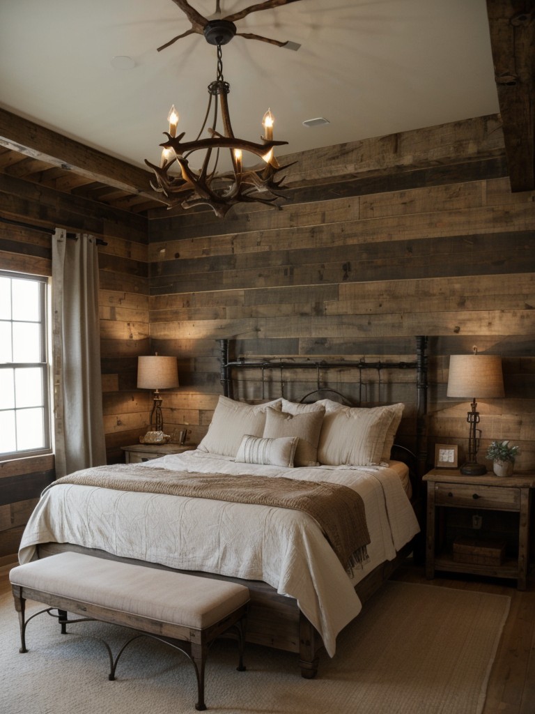 Elegant Rustic Bedroom: Add Charm with a Statement Chandelier