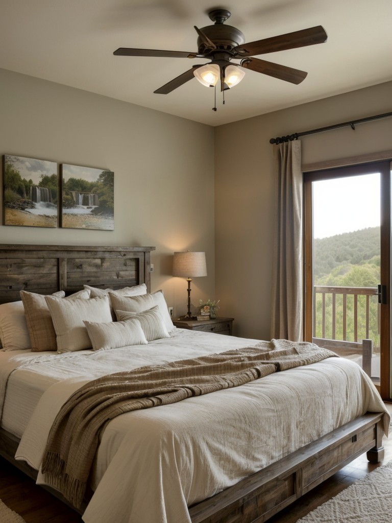 Cozy Apartment Bedroom with Rustic Charm, Including a Serene Water Feature