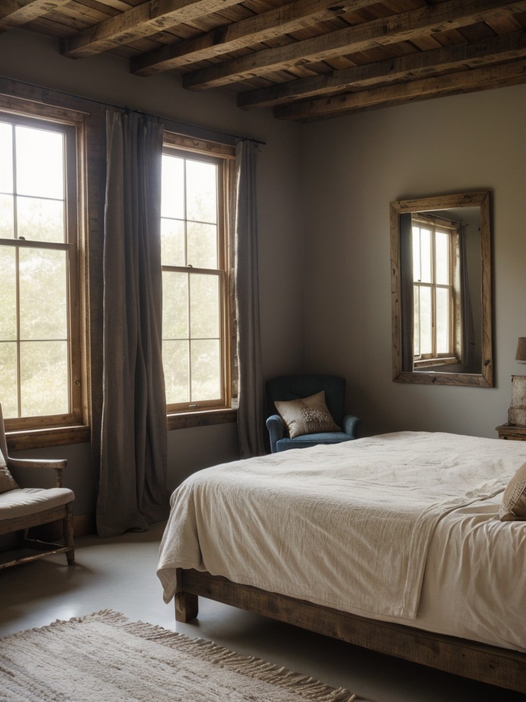 Rustic Bedroom: Cozy Ambiance with Vintage Mirrors