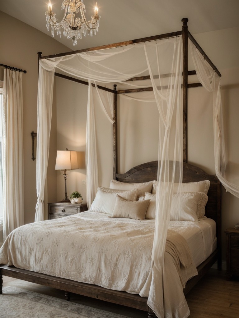 Romantic Rustic Bedroom: Cozy Canopy Bed & Dreamy Lighting