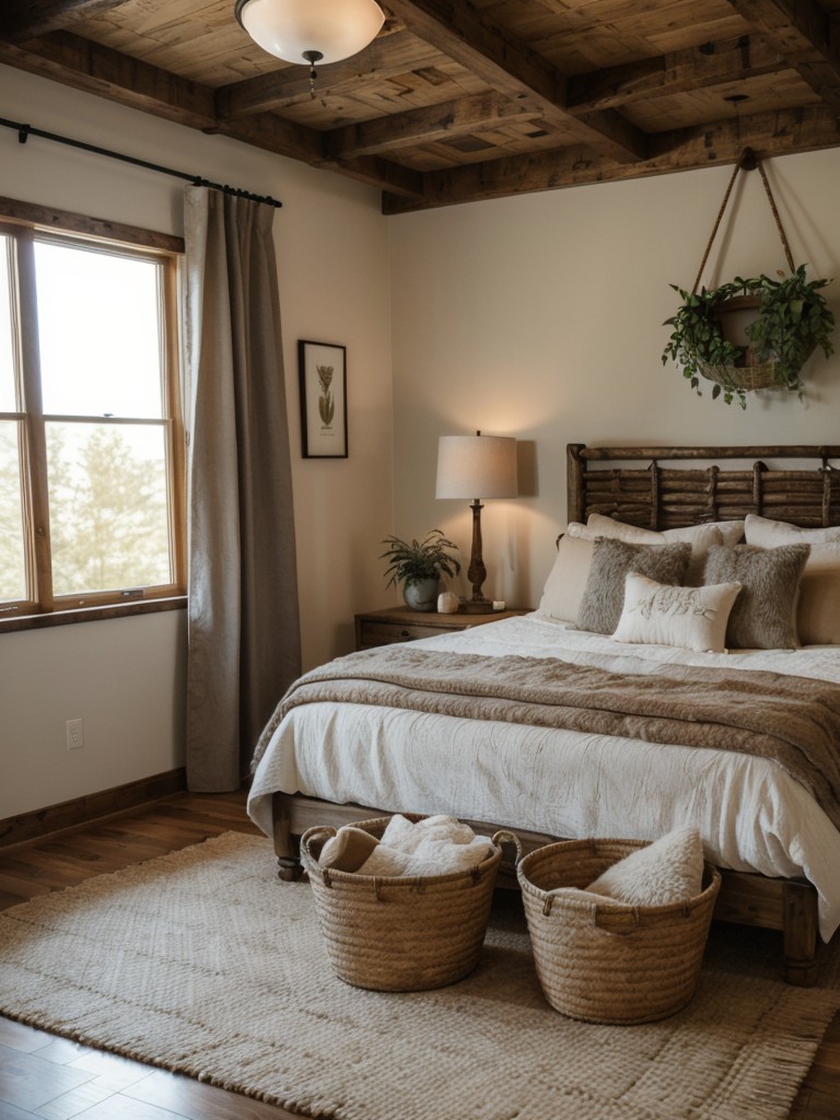 Cozy Rustic Bedroom Inspo: Bring Nature Indoors with Plants, Rugs & Baskets!