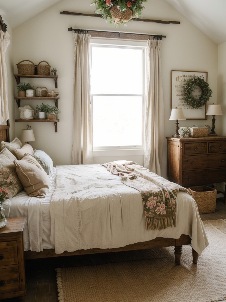 Cozy Rustic Boho Bedroom Inspiration: Floral Prints & Antique Vibes