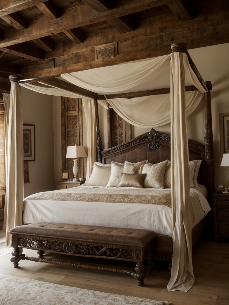 Luxurious Rustic Glam Bedroom: Elevate Your Space with a Grand Four-Poster Bed!