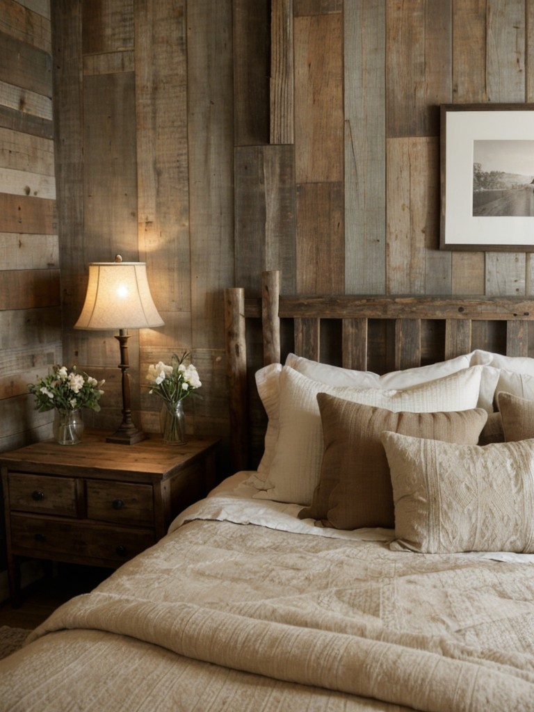 Cozy Rustic Cottage Bedroom: Distressed Wood & Textured Wallpaper