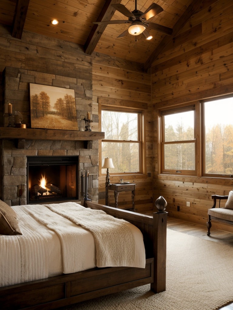 Cozy Apartment Bedroom: Rustic Cottage Vibes with a Fireplace Feature!