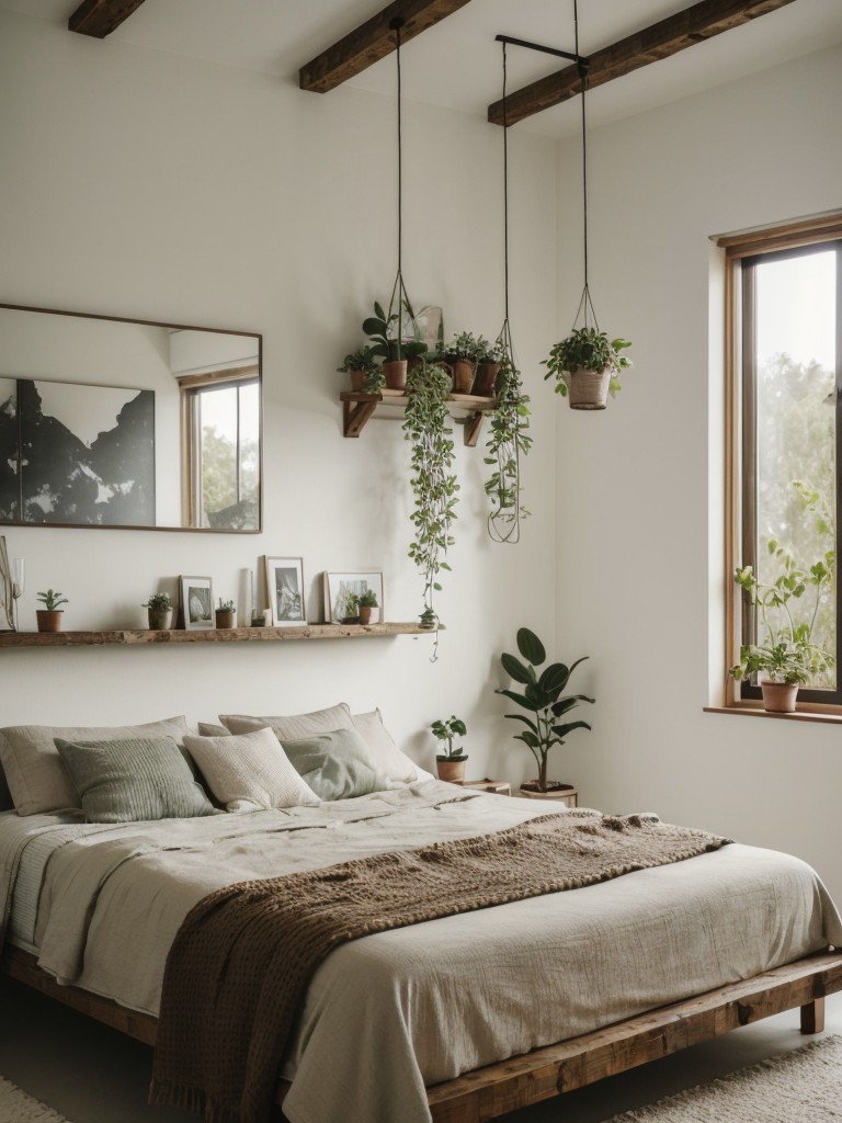 Freshen up your apartment with minimalist rustic decor. Add greenery for a touch of nature!