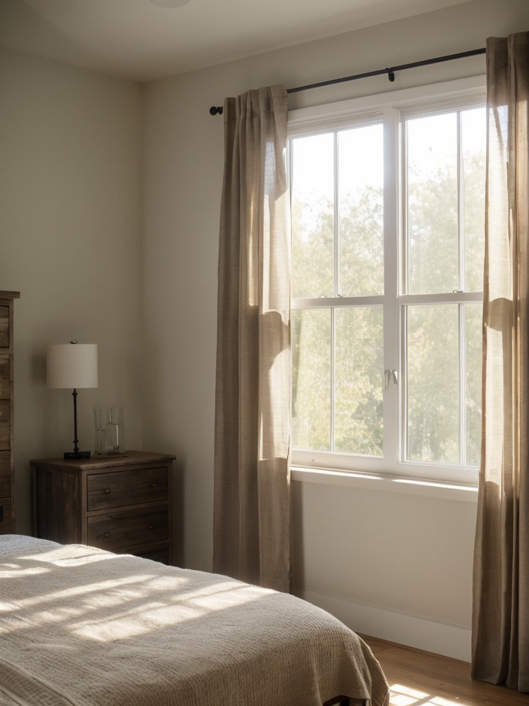 Maximize Natural Light with Sheer Curtains in Rustic Minimalist Bedroom!