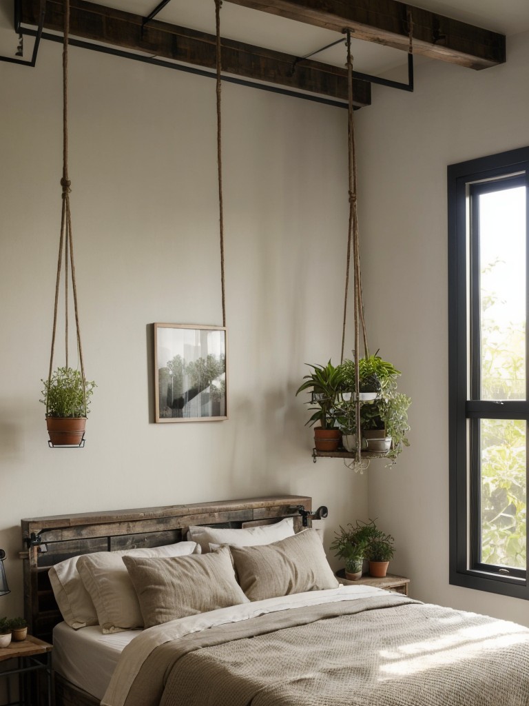 Raw & Edgy Rustic Industrial Apartment Bedroom with Greenery