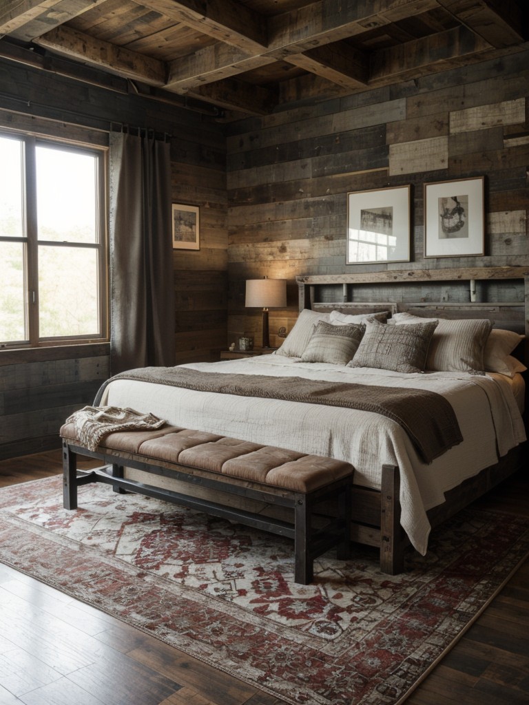 Raw & Edgy Rustic Industrial Bedroom Ideas: Adding Texture with Distressed Oriental Rugs