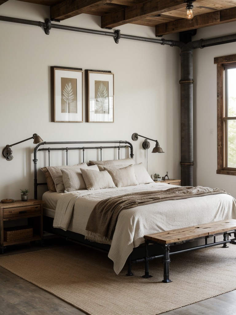 Rustic Industrial Bedroom Decor: Serene Vibes with Salvaged Wood & Metal Finishes