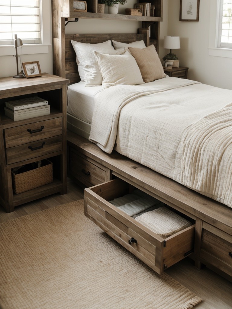 Small Apartment Bedroom: Rustic Decor with Smart Storage Solutions