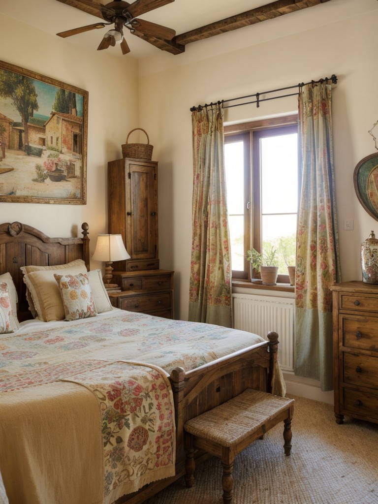 Whimsical Tuscan Bedroom Ideas: Vintage Art and Eclectic Vibes