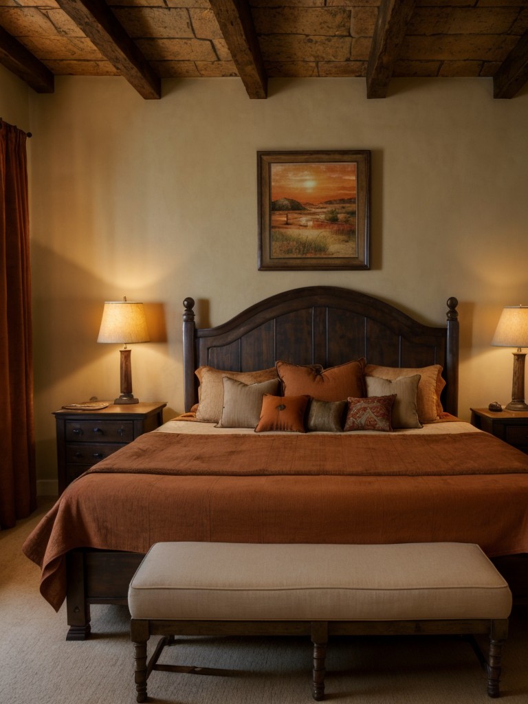 Tuscan-inspired apartment decor with rustic furniture and warm earthy hues.