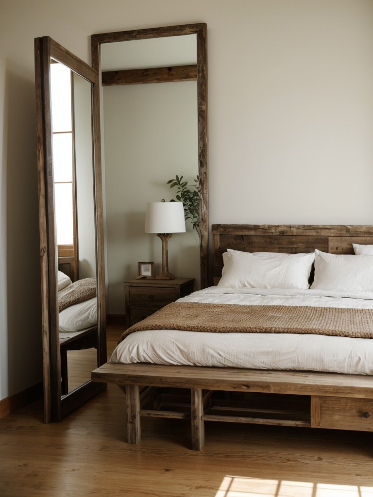 Zen Vibes: Rustic Japanese Bedroom with Large Floor Mirror