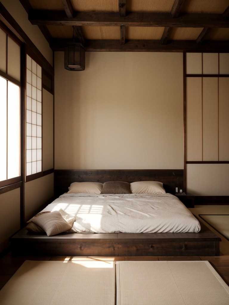 Zen-inspired apartment decor: Create a peaceful retreat with rustic Japanese bedroom vibes. ?