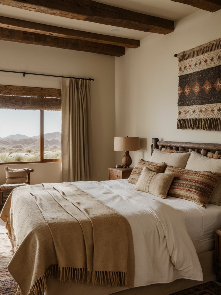 Desert-inspired apartment decor: Textured layers for a rustic Southwest bedroom!