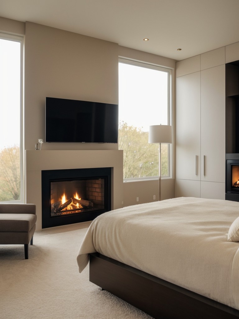 Stylish & Functional: Modern Fireplace for a Cozy Bedroom Ambiance