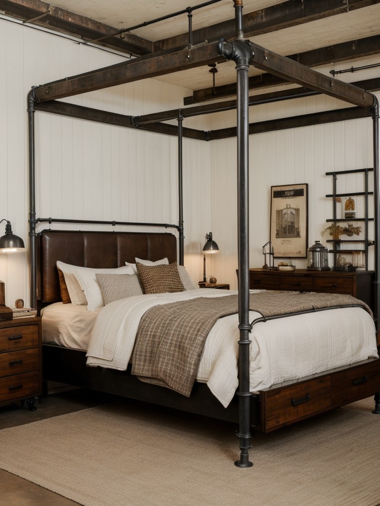 Vintage Industrial Bedroom Inspiration: Create an urban retreat with chic rustic flair.