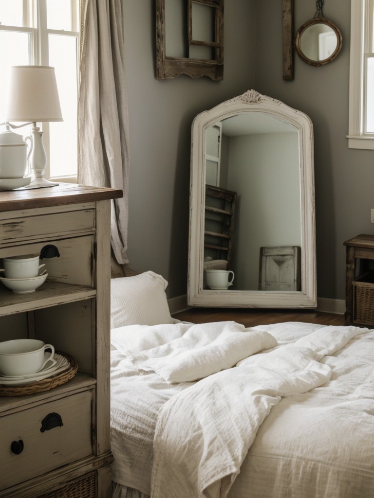 Farmhouse-inspired bedroom retreat with vintage touches!