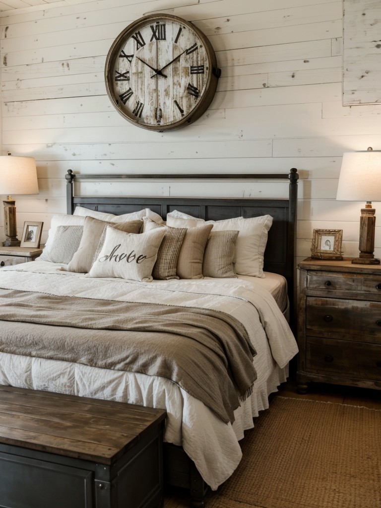 Farmhouse Bedroom Retreat: Galvanized Accents, Wood Signs & Vintage Clocks!