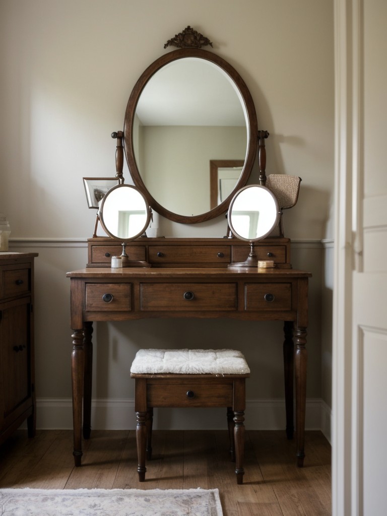 Vintage Farmhouse Bedroom: Transform with Distressed Mirror & Antique Vanity