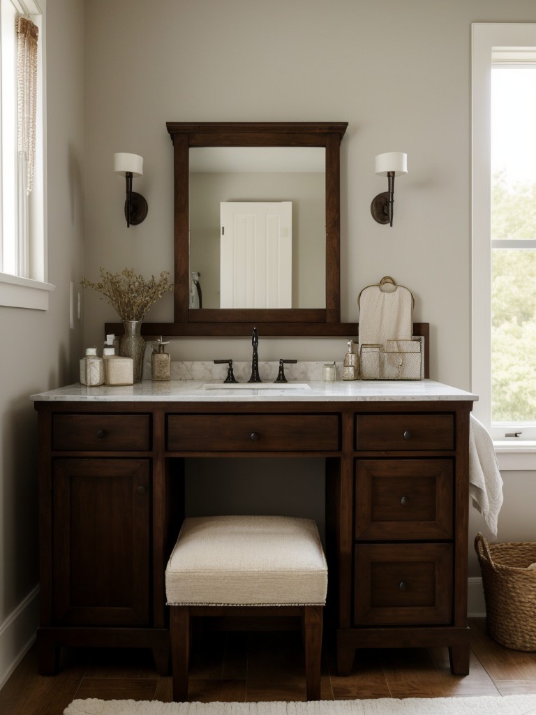 Serene Farmhouse Bedroom: Add Glamour with a Charming Vanity!