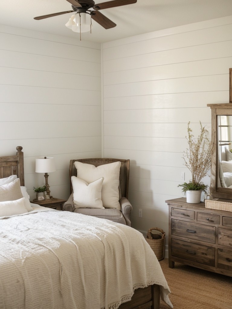 Rustic Serenity: Transform Your Bedroom with a Shiplap Accent Wall!