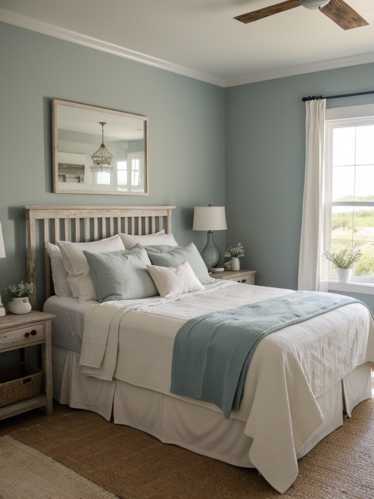 Serene Coastal Farmhouse Bedroom: Light Colors, Natural Textures, Nautical Accents