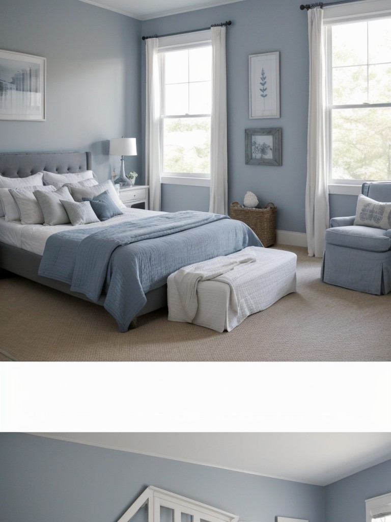 Serene Farmhouse Bedroom: Blue & Gray Monochrome Bliss