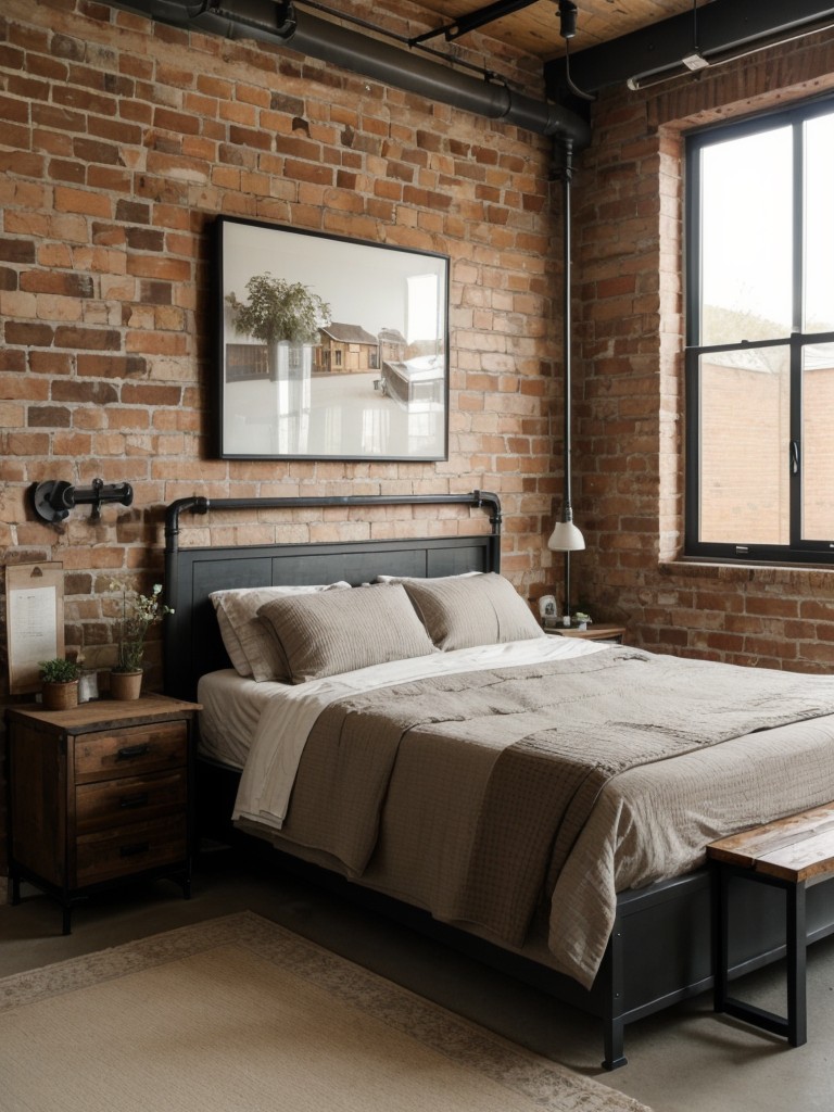 Urban Chic Farmhouse Bedroom: Exposed Brick & Reclaimed Wood