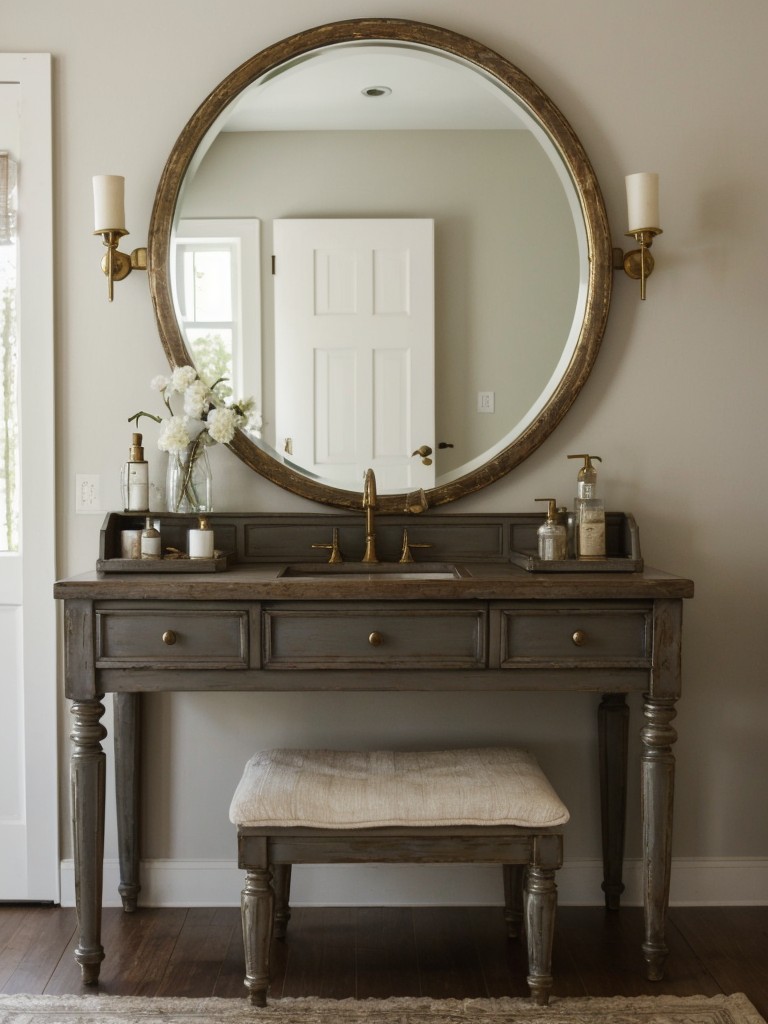 Farmhouse Chic Bedroom Decor: Vintage Vanity Table for Elegant Retreat