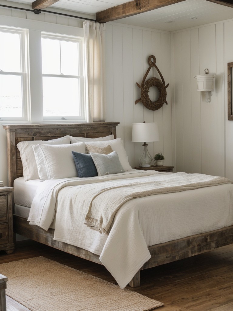 Coastal Farmhouse Bedroom: Weathered Wood and Nautical Accents.