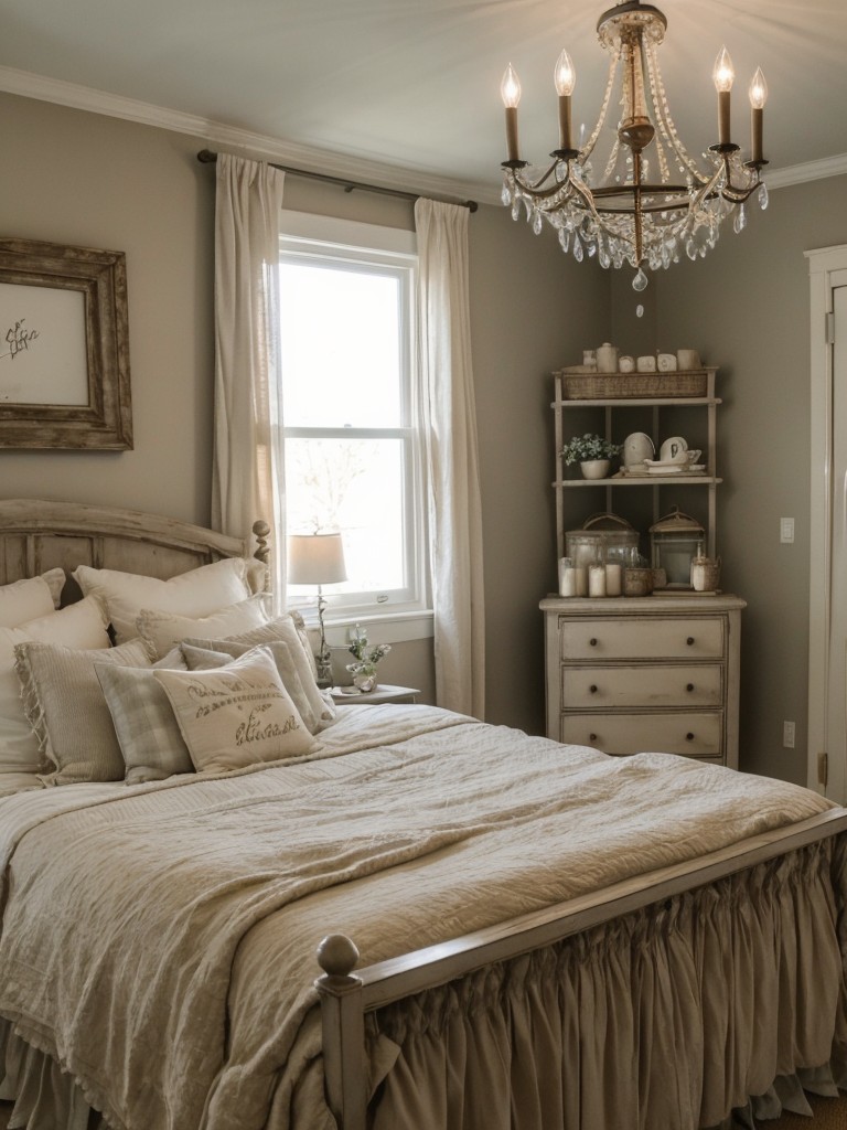 Enchanting Farmhouse Bedroom: Cozy Haven with Fairy Lights & Chandeliers