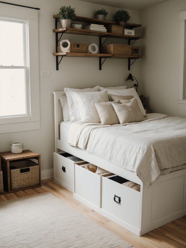 Maximize Apartment Bedroom Storage with Cozy Farmhouse Ideas