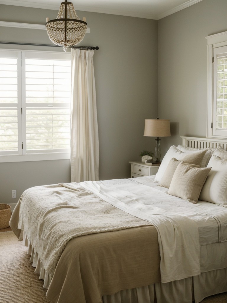 Airy Curtains & Plantation Shutters: Perfect for a Bright Apartment Bedroom!