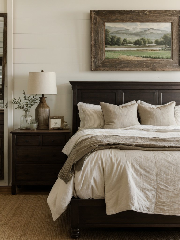 Farmhouse-inspired art for a timeless apartment bedroom