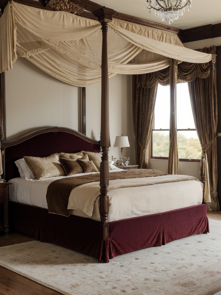 Cozy Farmhouse Bedroom: Create Luxury with a Four-Poster Bed & Velvet Accents