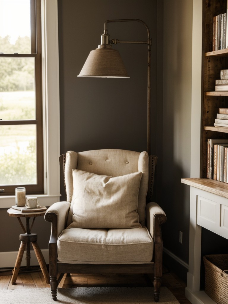 Cozy Farmhouse Bedroom: Create a Rustic Escape with This Apartment Reading Nook Idea