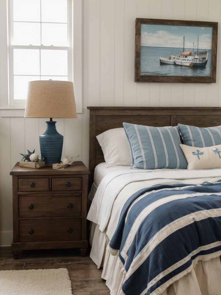 Cozy Coastal Apartment Vibes: Nautical Stripes & Vintage Touches for Timeless Decor.