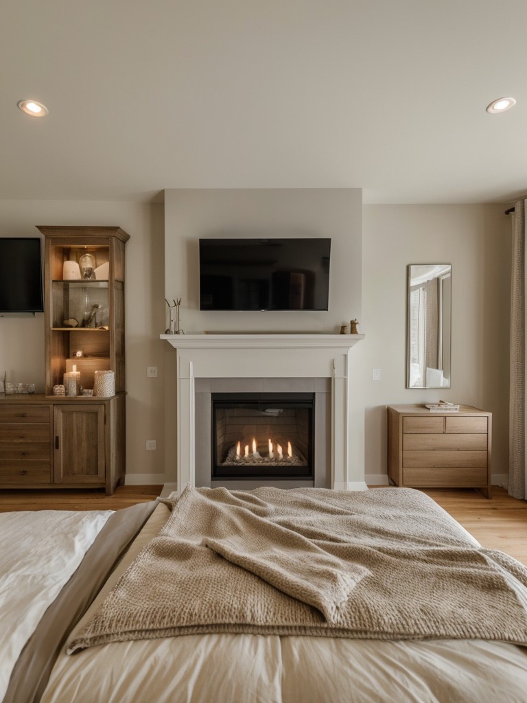 Cozy up your bedroom with a fireplace or decorative candles!