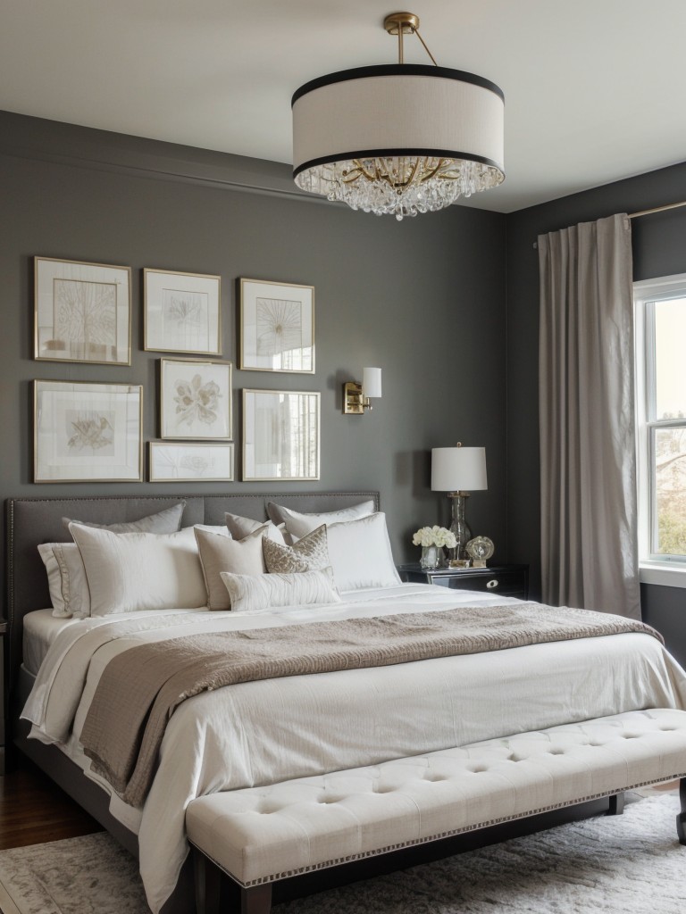 Wow your bedroom with a statement piece like a unique chandelier or dramatic headboard!