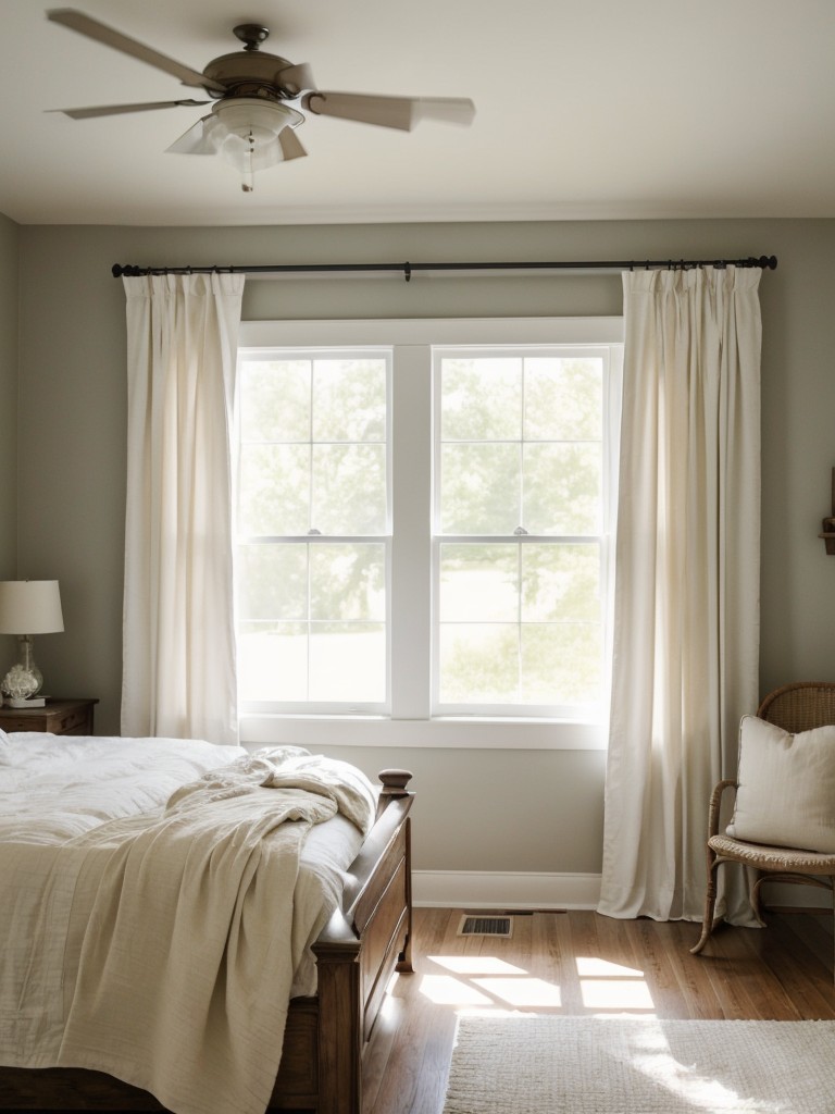 Dreamy Farmhouse Bedroom Decor: Soft Curtains for Natural Light.