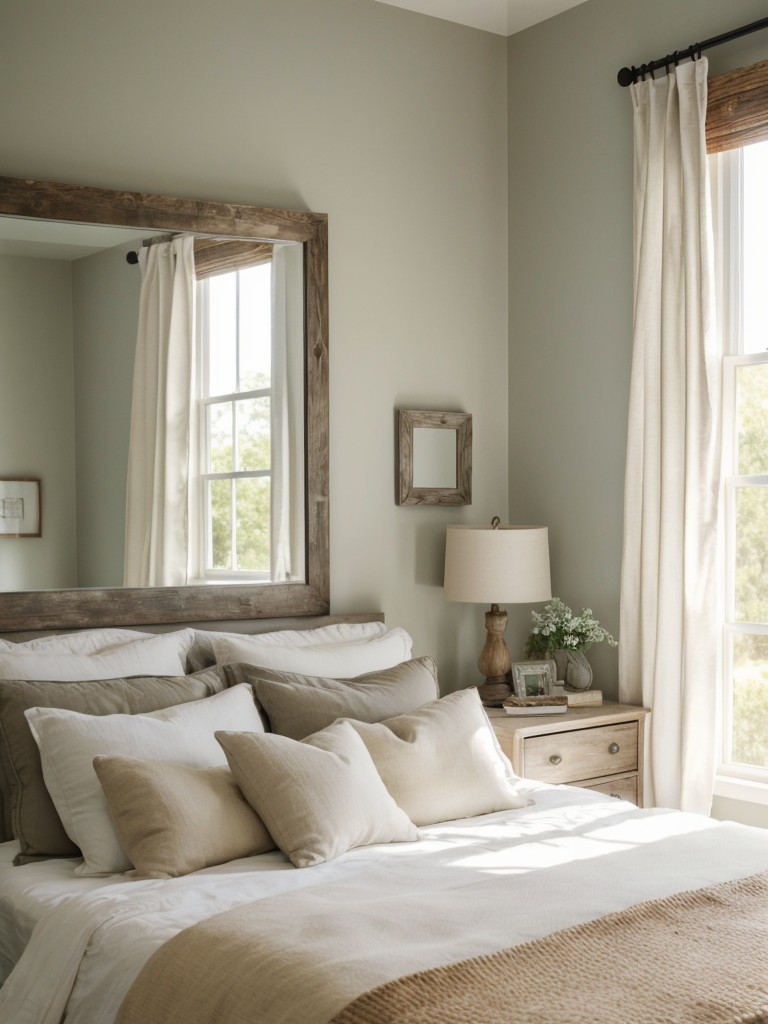 Luxe Living: Apartment-Sized Bedroom Bliss with Light Colors & Mirrors.