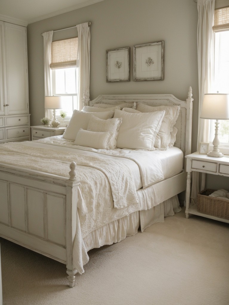 Serene Shabby Chic Bedroom: Monochromatic Calm