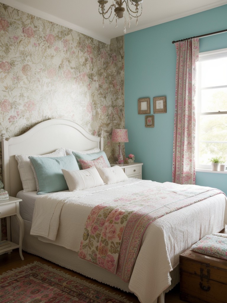 Eclectic and vibrant bedroom design with shabby chic touches